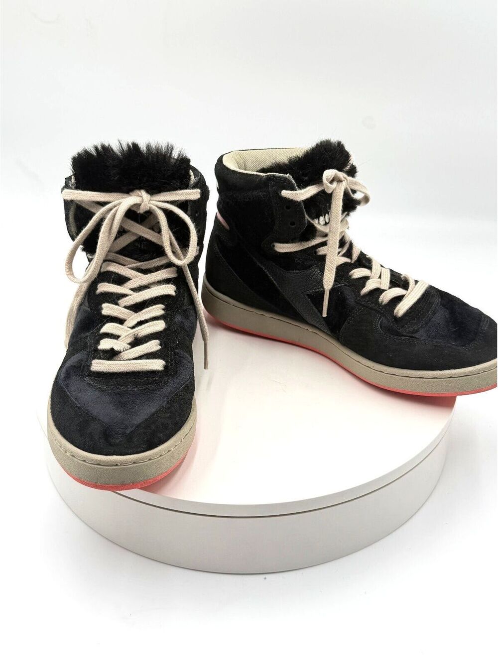 Diadora Heritage Mi Basket Gorilla Black Faux Fur High Top Sneakers Women 7